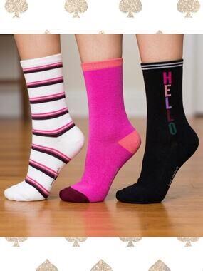 Kate Spade New York Crew Socks 3 Pair Set NEW | Hello Striped Fashion Socks